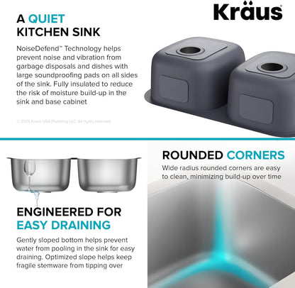 Premier 32-Inch Undermount 50/50 Double Bowl 18-Gauge Stainless Steel Kitchen Sink with Strainers (X2), KBU22