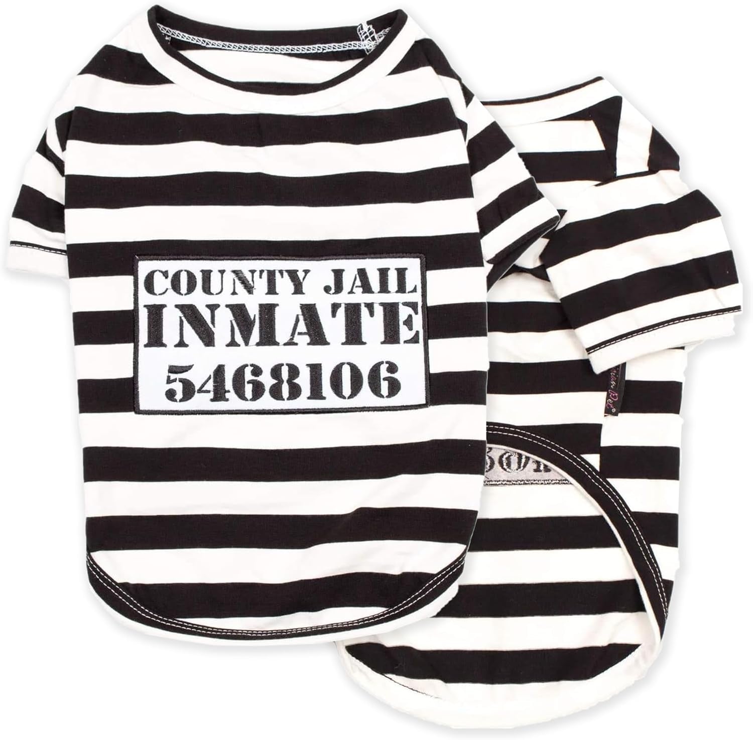 - Medium Dog Shirt - Black & White Striped - Cotton & Polyester - Sleeved & Lightweight - Prisoner Dog Theme