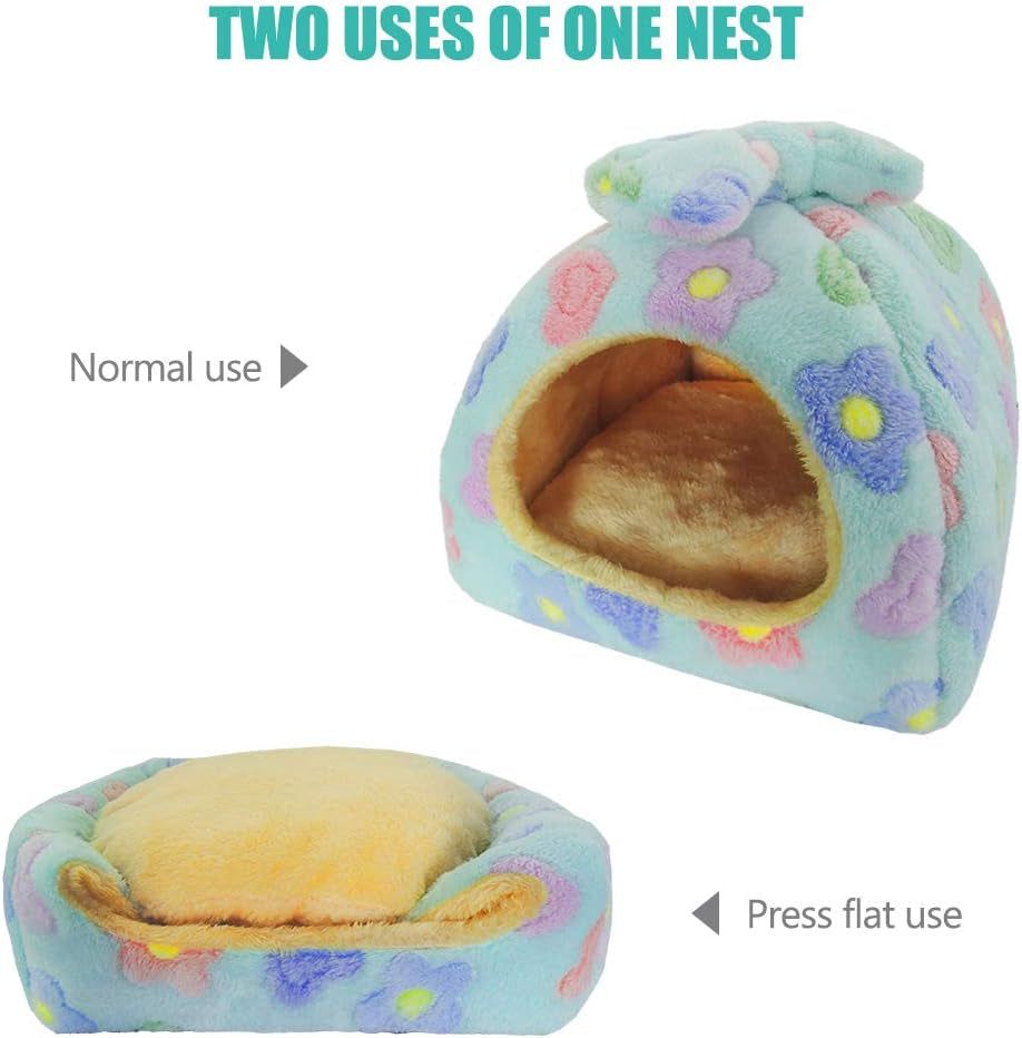 Small Animal Pet Bed, Sleeping House Habitat Nest for Guinea Pig Hamster Hedgehog Rat Chinchilla Hideout Bedding Snuggle Sack Cuddle Cup Cage Accessories with Removable Washable Mat(Blue)