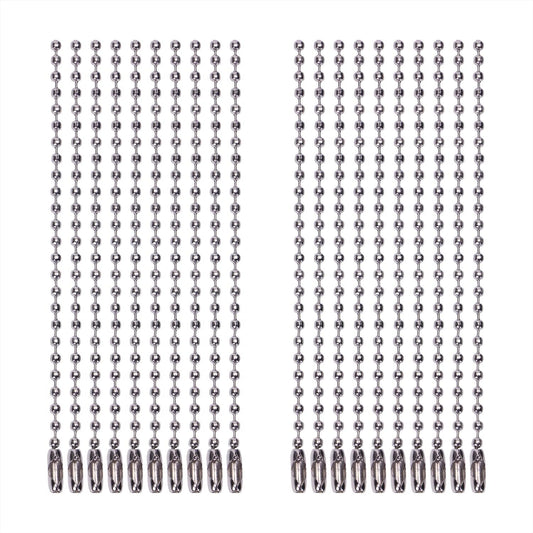 2.4Mm Diameter Metal Ball Bead Chains Connector Clasp Extension Keychain Tag Key Rings for Jewelry Finding Making Accessories, 4 Inch, 20PCS (Silver)