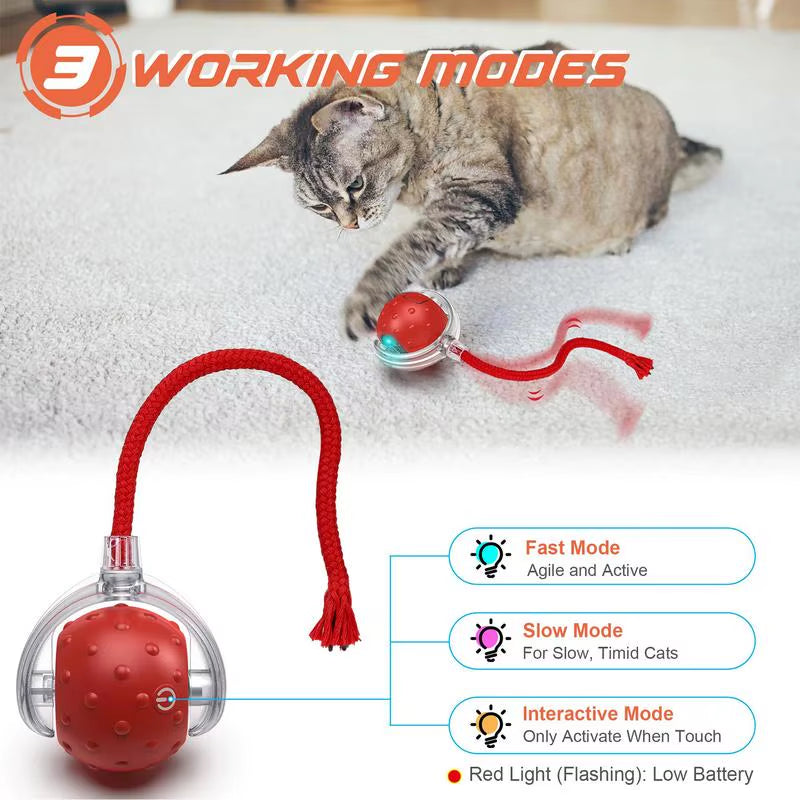 Cat Interactive Ball Toy Automatic Rolling Ball with Tail Rechargeable Smart Pet Interactive Toy Intelligent Mouses for Cat