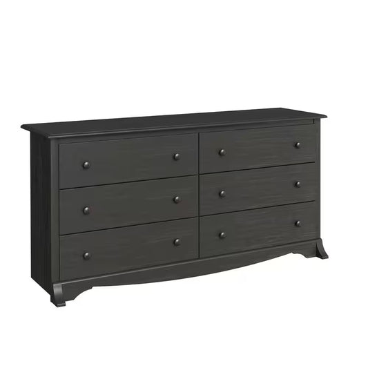 Sonoma Washed Black 6-Drawer Dresser 59 In. Chest of Drawers Dresser for Bedroom, Dresser for Clothes Storage, Organizer