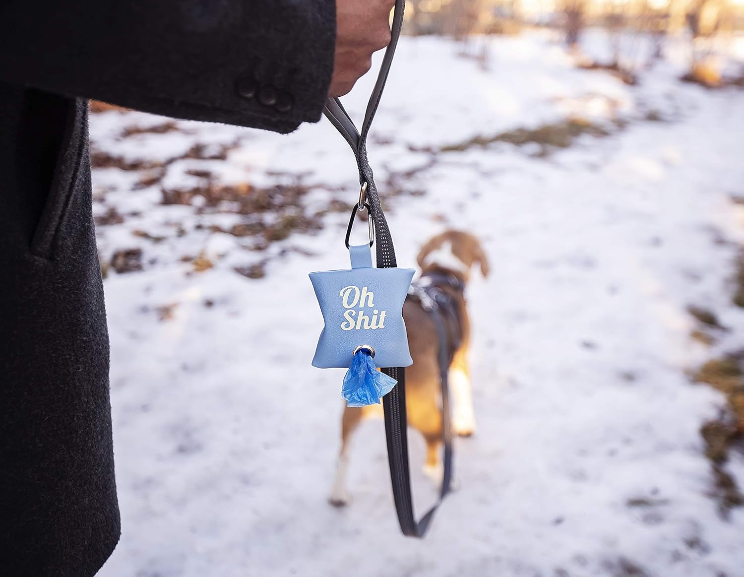 Dog Poop Bag Waste Bag Dispenser Holder Cute Funny (Blue (White Lettering))