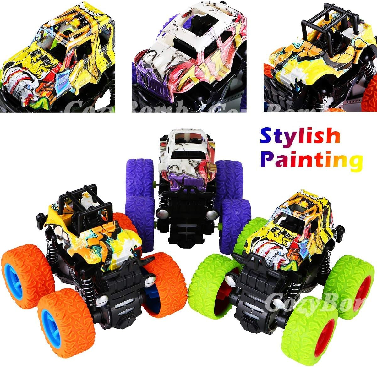 ™ Monster Trucks Toys - 3 Pack Friction Powered Mini Push and Go Car Truck Playset Inertia Vehicle for Kids Best Christmas Birthday Party Gift for Boys Girls Aged 3 and Above