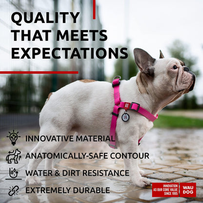 Waterproof Dog Harness Adjustable Dog Harness for Large Dogs Small and Medium Dogs Heavy Duty Dog Harness with Durable Metal Clasp and QR Dog Tag Boy & Girl Dog Harness Pink (20 32In)