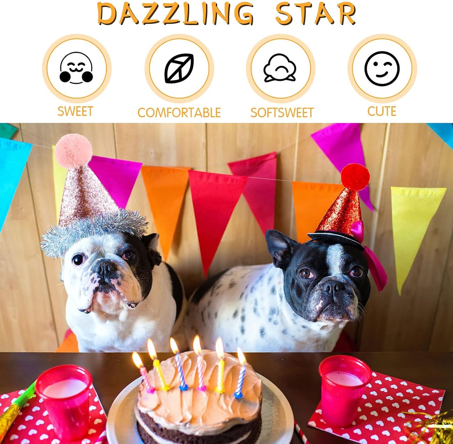4 Pieces Dog Birthday Hat for Pets Christmas Party Decoration Accessories Pet Headband Hats Charms Grooming Accessories (Red, Blue, Gold, Pink) Classic Style