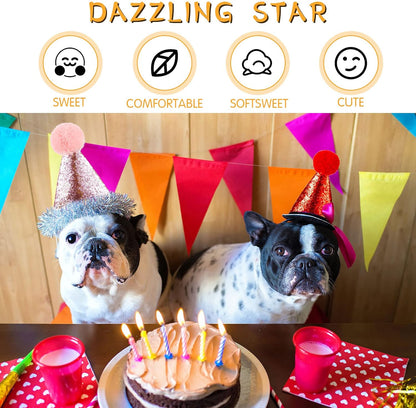 4 Pieces Dog Birthday Hat for Pets Christmas Party Decoration Accessories Pet Headband Hats Charms Grooming Accessories (Red, Blue, Gold, Pink) Classic Style