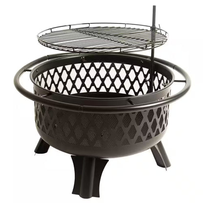 Piedmont 29.6 In. W Black Steel Wood Outdoor Fire Pit with Screen and Poker Included
