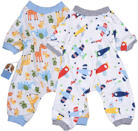 2-Pack Dog Clothes Dogs Cats Onesie Soft Dog Pajamas Cotton Puppy Rompers Pet Jumpsuits Cozy Bodysuits for Small Dogs and Cats