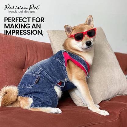 Denim Overall - Blue Dog Jeans Outfit - Breathable Puppy Jumpsuit Costumes - Machine Washable Overall for Dogs - Dog Clothes for Medium Sized Dogs - M