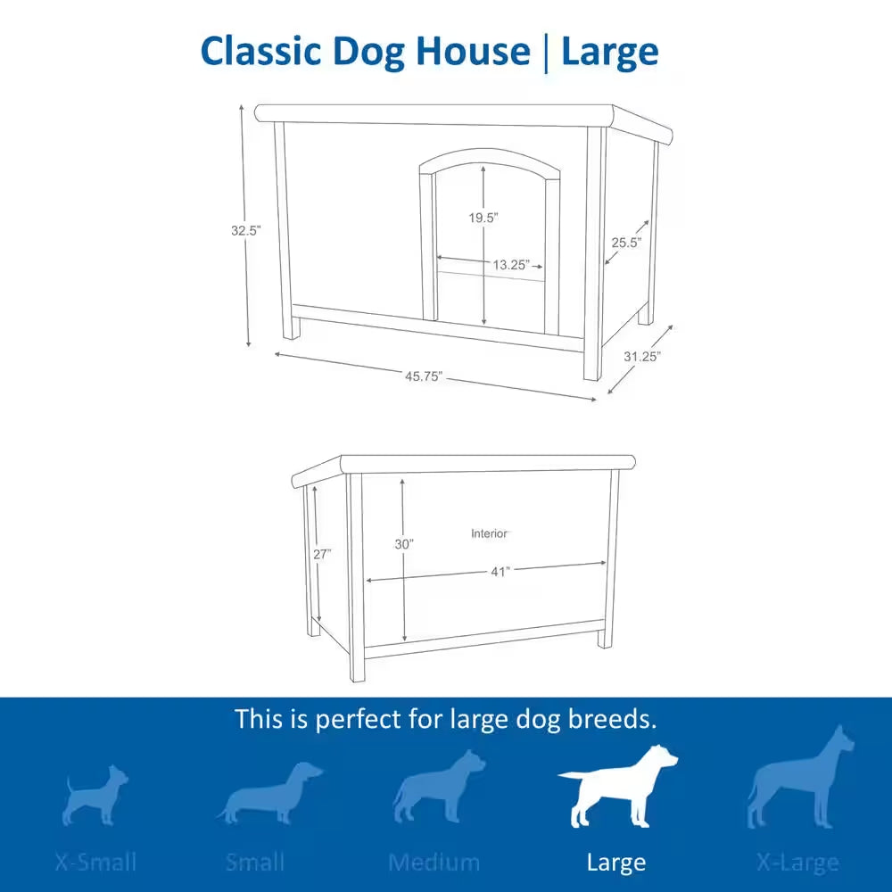 Natura Classic Dog House, Flat Hinged Roof, Adjustable Legs, Brown, Large