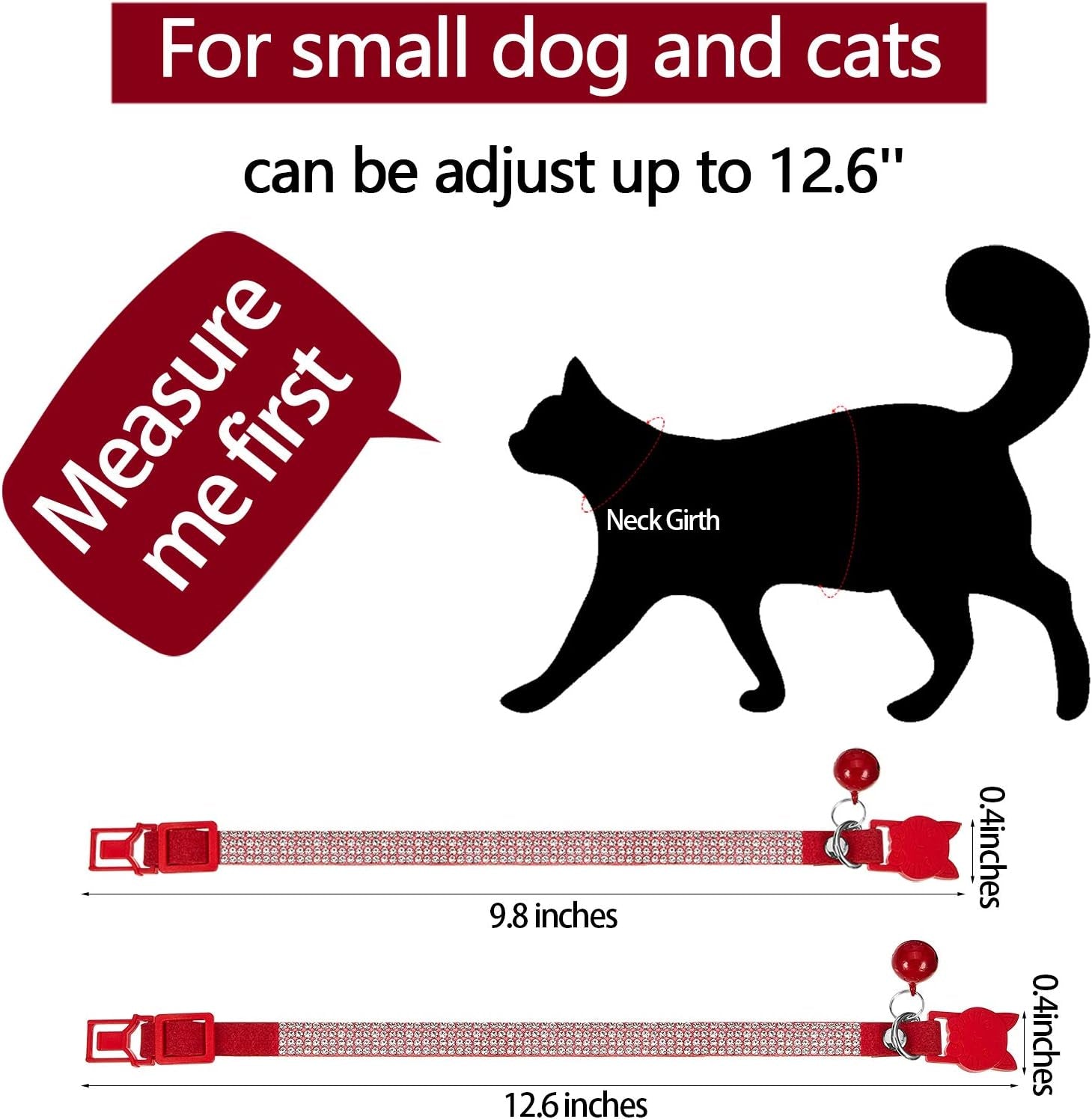 4 Pieces Rhinestones Cat Collars Breakaway Cat Collar with Bell Bling Pet Accessories with Soft Velvet, 4 Colors(S,Pink, Red, Black, Blue)