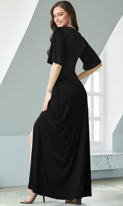 Womens2025 Long Short Sleeve V-Neck Sexy Slimming Casual Summer Maxi Dress