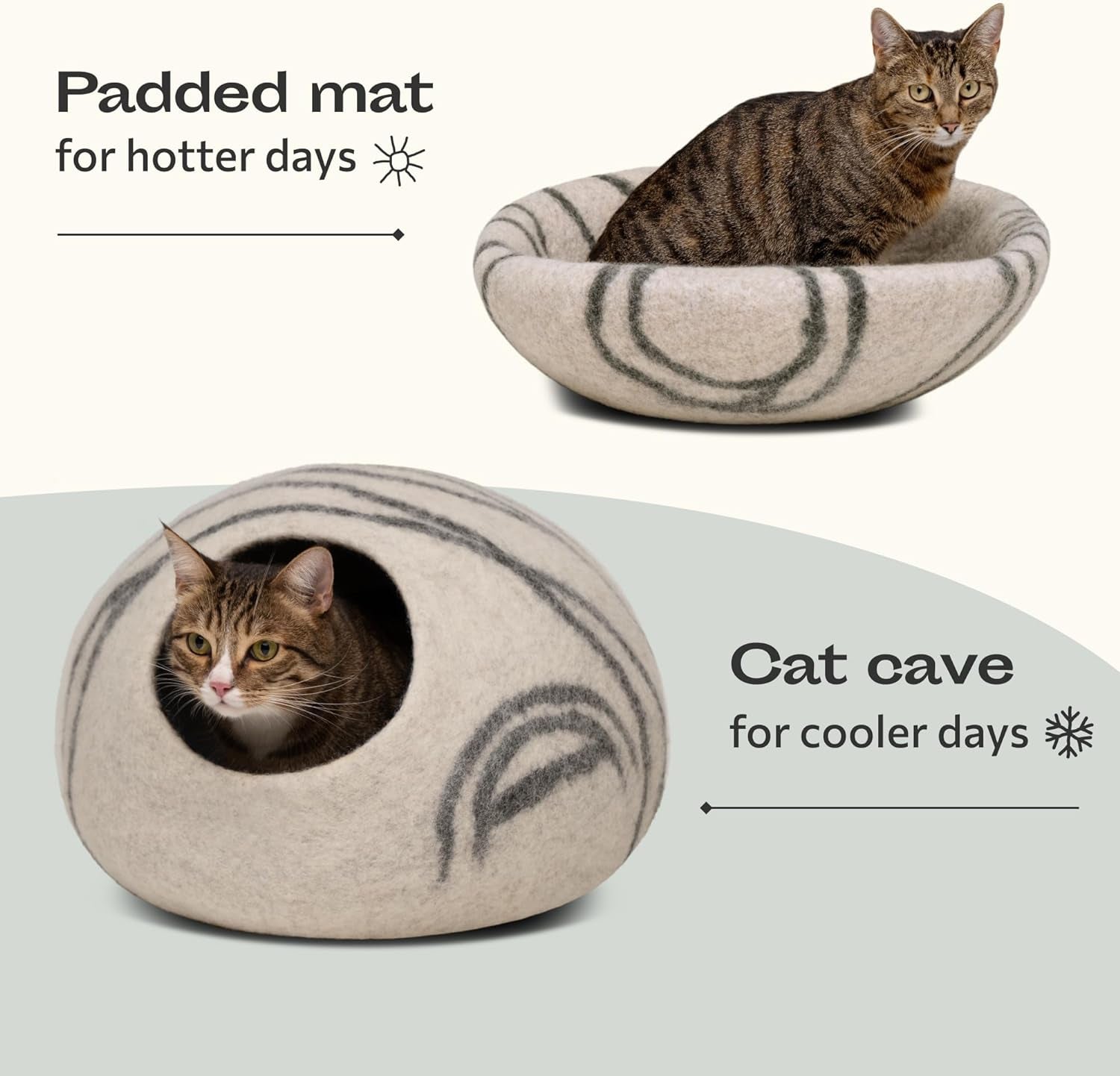 Cat Cave – Premium Felt Cat Bed for Indoor Cats, Handmade 100% Merino Wool (Light Grey, Large)