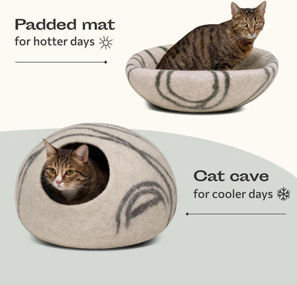 Cat Cave – Premium Felt Cat Bed for Indoor Cats, Handmade 100% Merino Wool (Light Grey, Large)