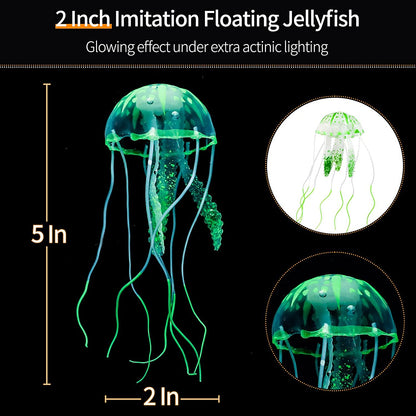 4 Pack Fish Tank Decorations Glowing Effect Aquarium Décor Small Silicone Artificial Jellyfish Coral Plant Ornament