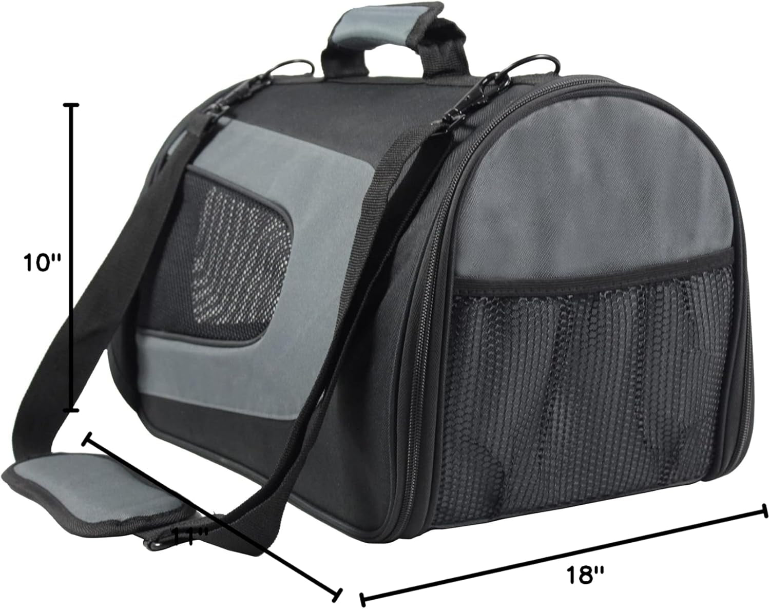 Deluxe Soft Pet Carrier (3 Year Warranty, Airline Approved), Multiple Sizes and Colors Available (18" L X 10" W X 11" H, Black+Gray)