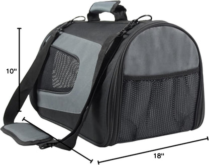 Deluxe Soft Pet Carrier (3 Year Warranty, Airline Approved), Multiple Sizes and Colors Available (18" L X 10" W X 11" H, Black+Gray)