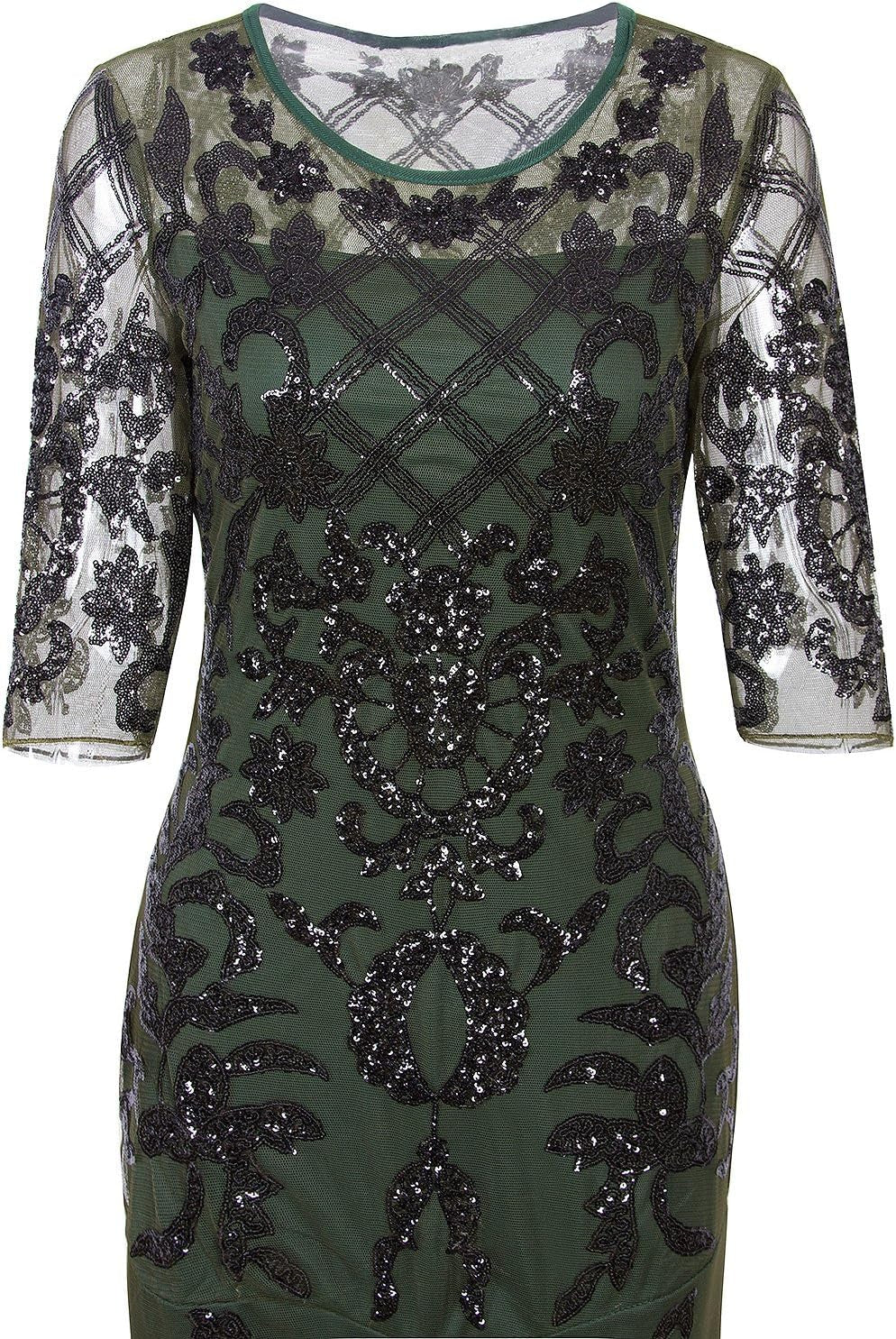 Vintage 1920S Long Wedding Prom Dresses 2/3 Sleeve Sequin Party Evening Gown