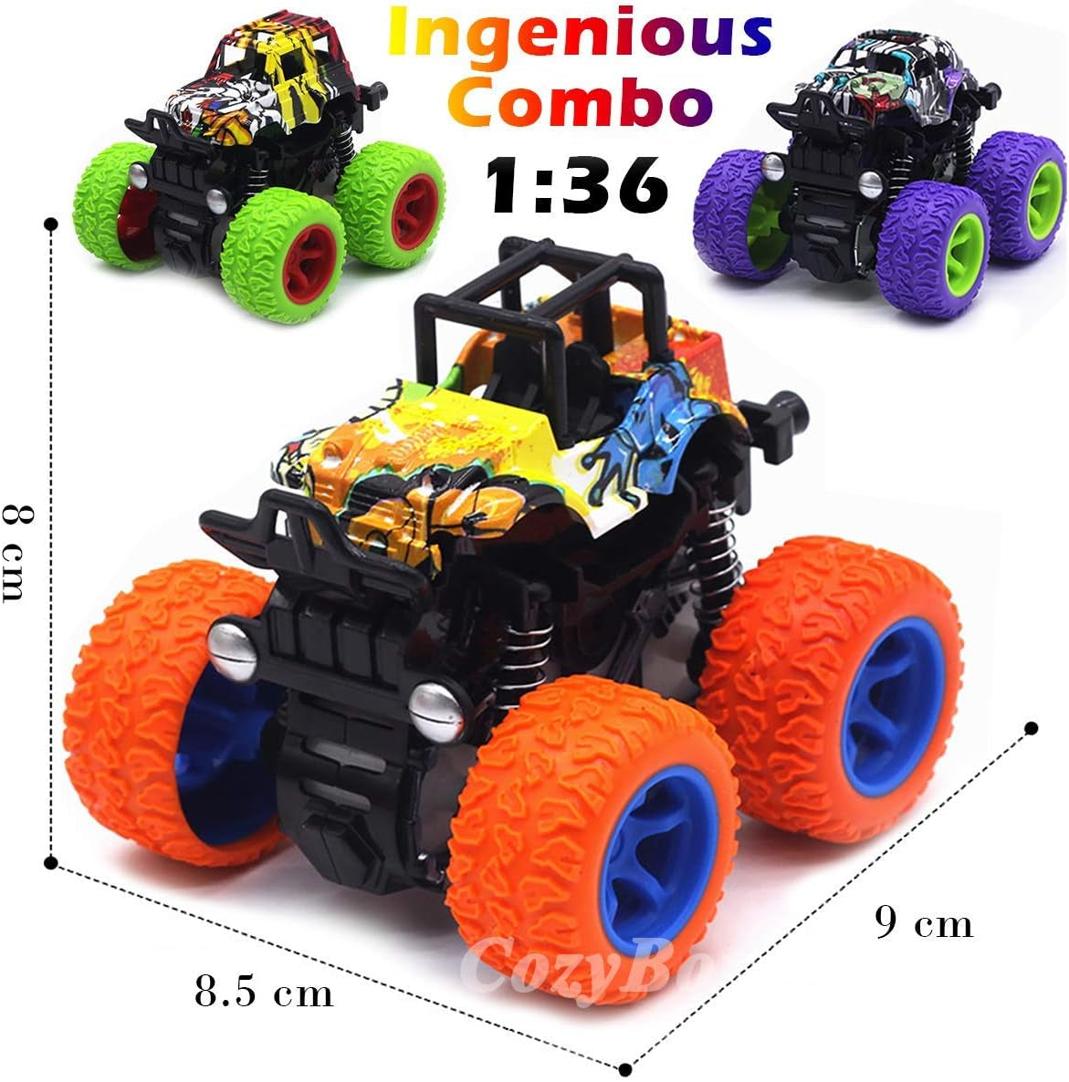 ™ Monster Trucks Toys - 3 Pack Friction Powered Mini Push and Go Car Truck Playset Inertia Vehicle for Kids Best Christmas Birthday Party Gift for Boys Girls Aged 3 and Above