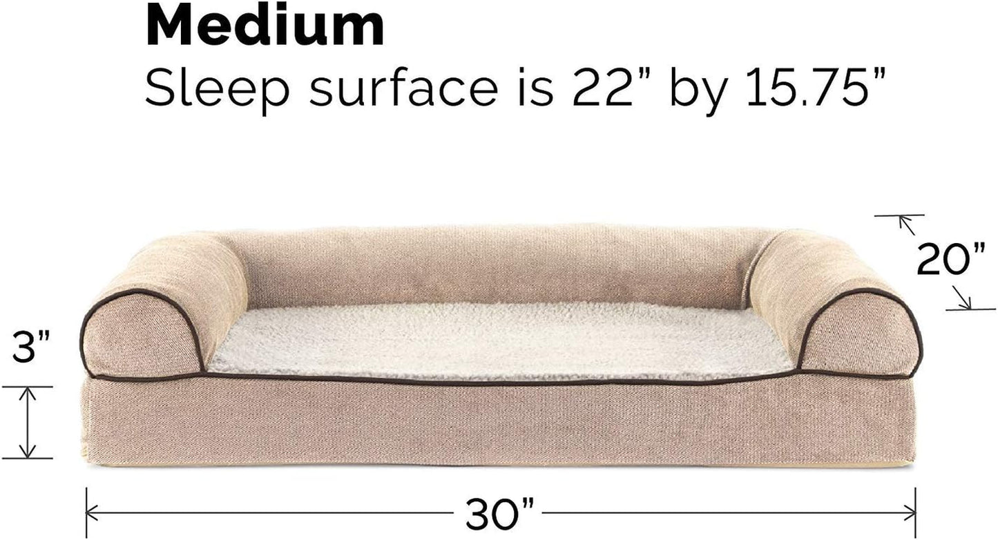 Cooling Gel Dog Bed for Medium/Small Dogs W/ Removable Bolsters & Washable Cover, for Dogs up to 35 Lbs - Sherpa & Chenille Sofa - Cream, Medium