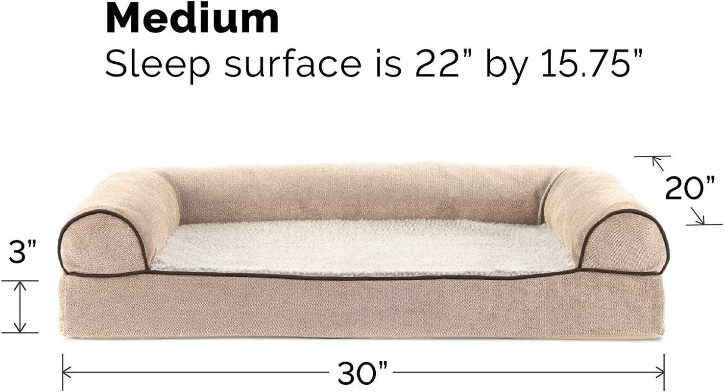 Cooling Gel Dog Bed for Medium/Small Dogs W/ Removable Bolsters & Washable Cover, for Dogs up to 35 Lbs - Sherpa & Chenille Sofa - Cream, Medium