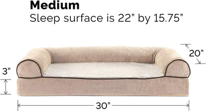 Cooling Gel Dog Bed for Medium/Small Dogs W/ Removable Bolsters & Washable Cover, for Dogs up to 35 Lbs - Sherpa & Chenille Sofa - Cream, Medium