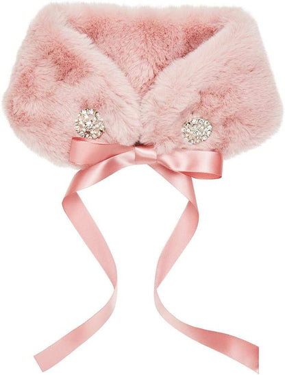 Soft & Comfy Blush Pink Faux Fur Dog Scarf with Princess-Like Diamonds, Medium