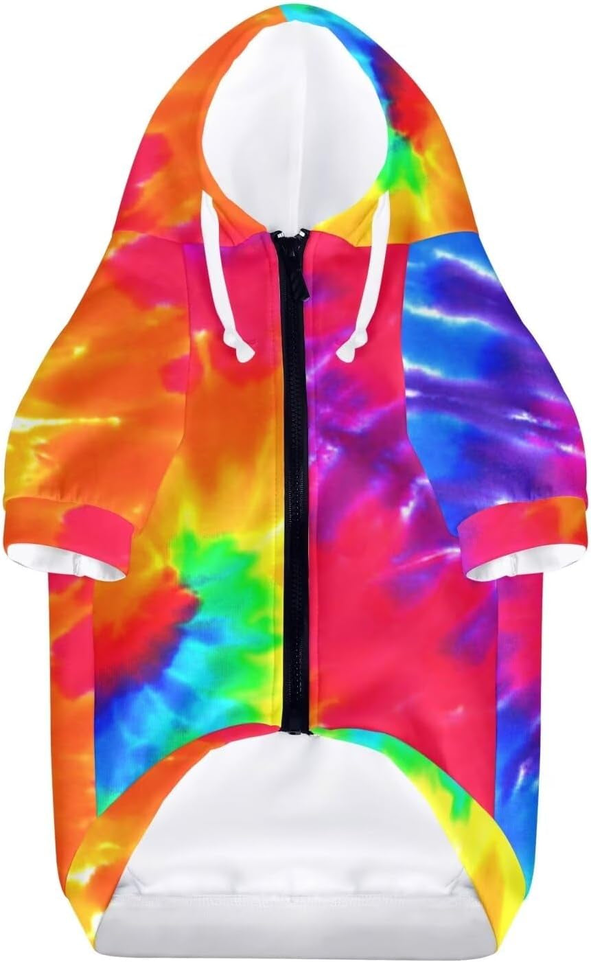 Dog Hoodie Dog Sweaters with Hat, Tie-Dye Rainbow Soft and Warm Dog Sweater for Small Medium Large Dogs Cats Shirt - S, Small (Pack of 1), (D86)