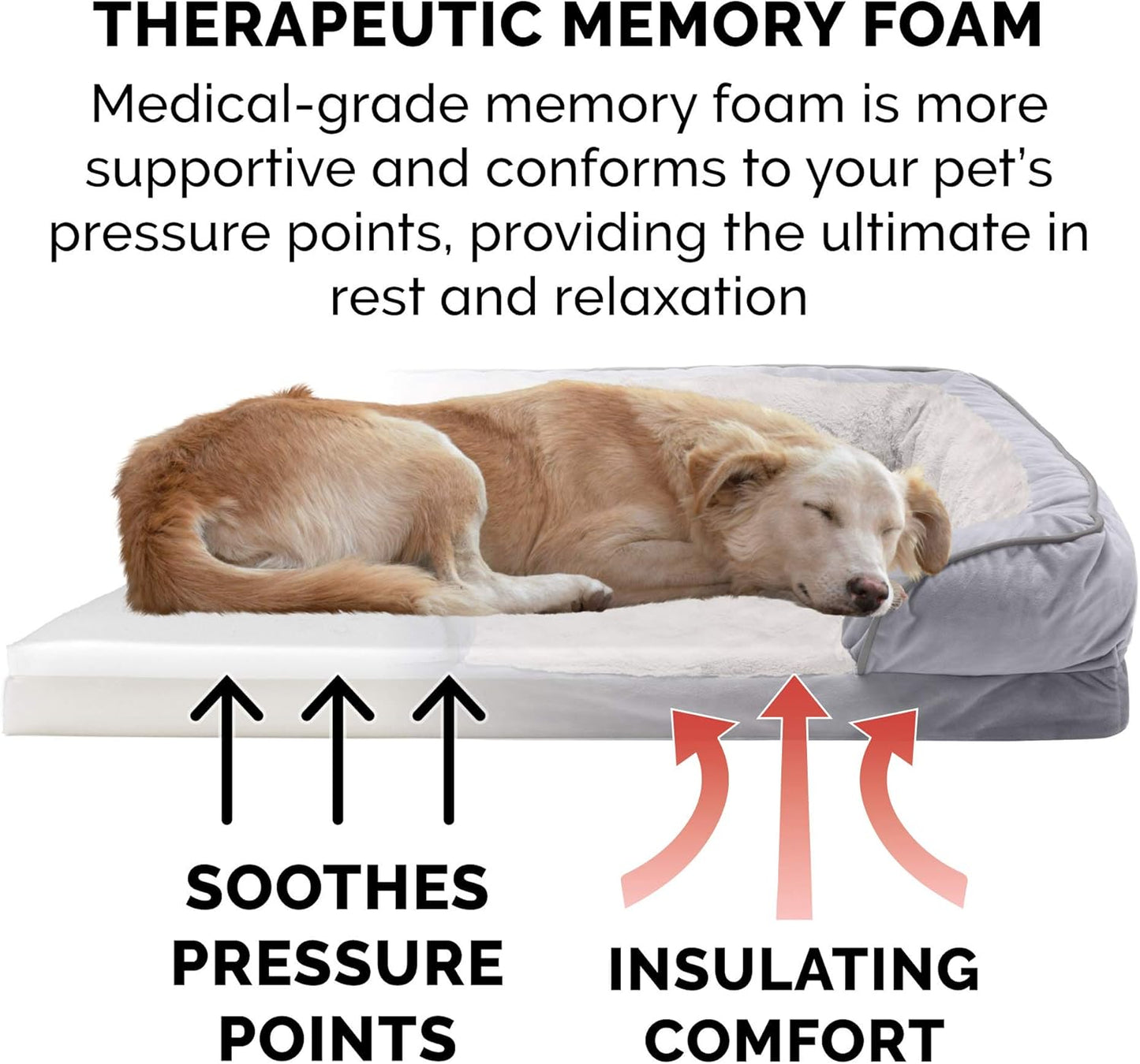 Memory Foam Dog Bed for Medium/Small Dogs W/ Removable Bolsters & Washable Cover, for Dogs up to 35 Lbs - Plush & Velvet Waves Perfect Comfort Sofa - Granite Gray, Medium