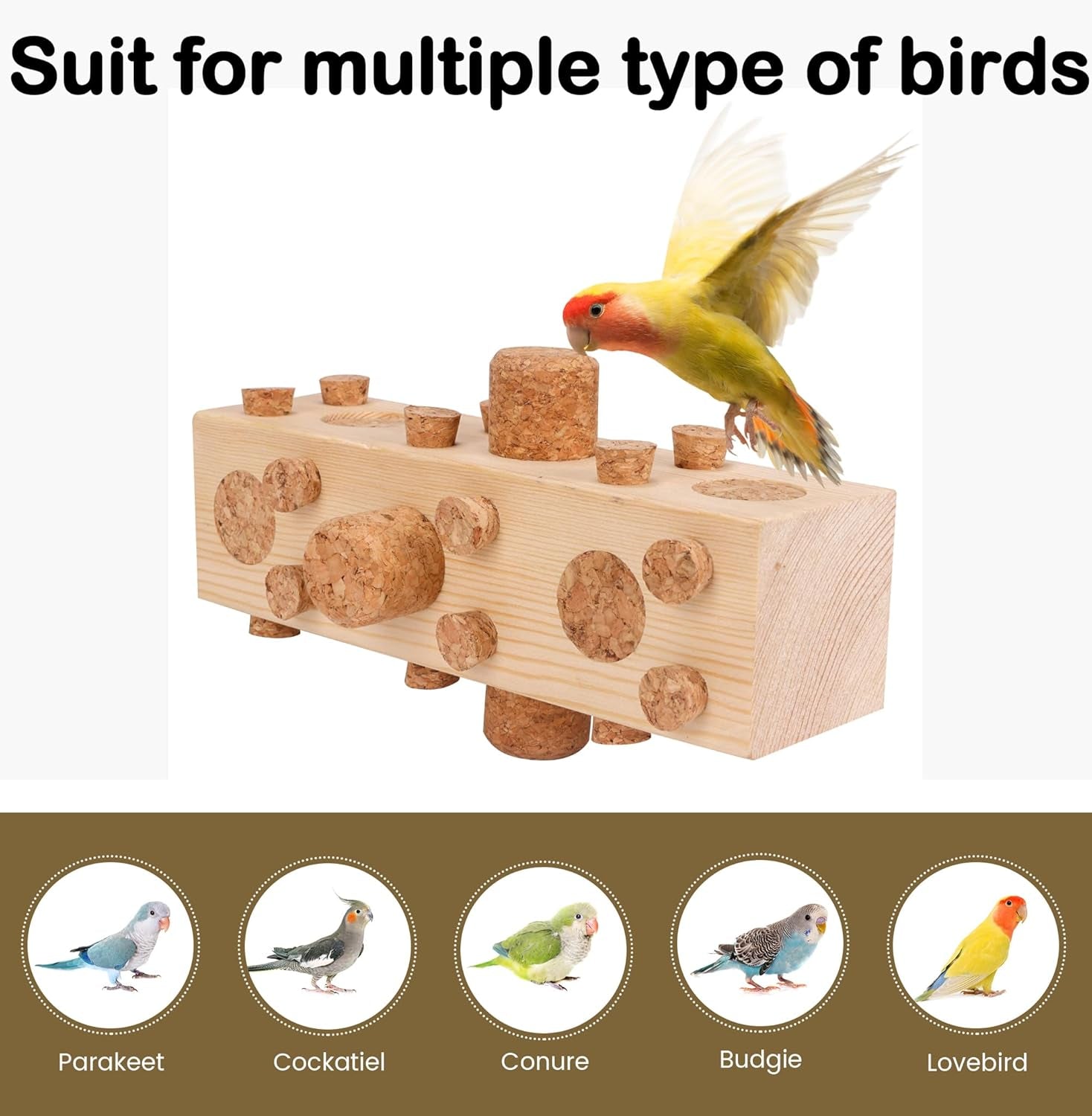 36Pcs Soft Corks with Parrot Chewing Toy Cage Perch Pine Wood Foraging Smart Toy for Small to Regular Size Parrot Cockatiel Birds