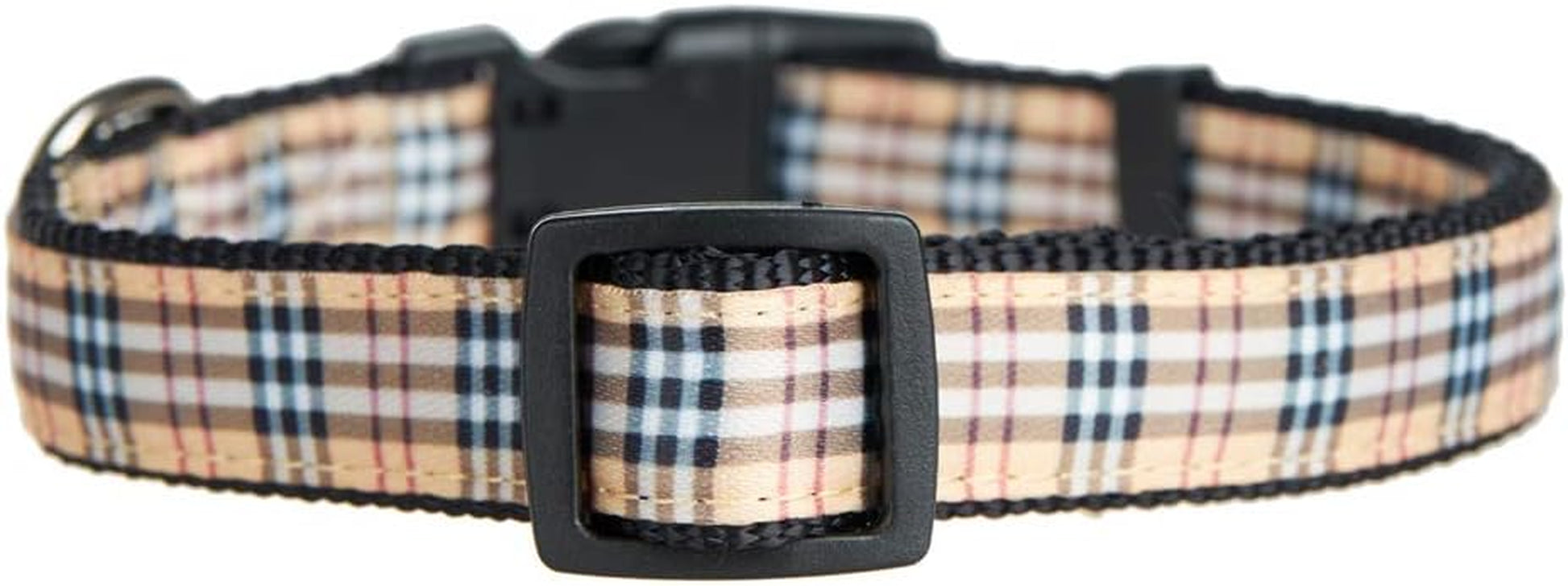 Dog Collar with Classic Beige Plaid, Durable Nylon Collar, Soft and Comfortable, Adjustable Collars for Dogs & Puppies, Small, Neck 10"-15"