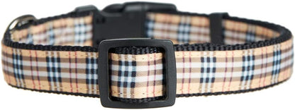 Dog Collar with Classic Beige Plaid, Durable Nylon Collar, Soft and Comfortable, Adjustable Collars for Dogs & Puppies, Small, Neck 10"-15"
