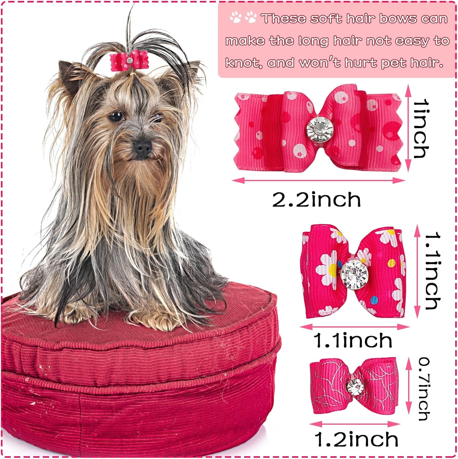 20Pcs Small Dog Hair Bows with Rubber Bands Puppies Doggies Cats Topknot Bowknot Matching Hair Grooming Accessories for Boy Girl Pomeranian Yorkie Poodle Maltese Shih Tzu Groomer