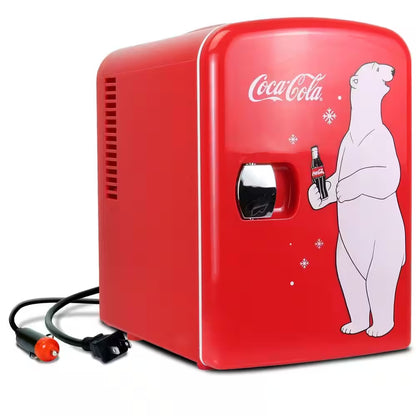 Polar Bear4L Cooler/Warmer With12V DC and 110V AC Cords, 6 Can Portable Mini Fridge, Red