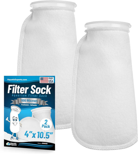 4 Inch Ring 100 Micron Felt Filter Sock - Filter Socks for Saltwater Aquarium, Sump Filter Sock, Freshwater Aquarium Socks, Reef Filter Sock (4"X10.5", 2 Pack)