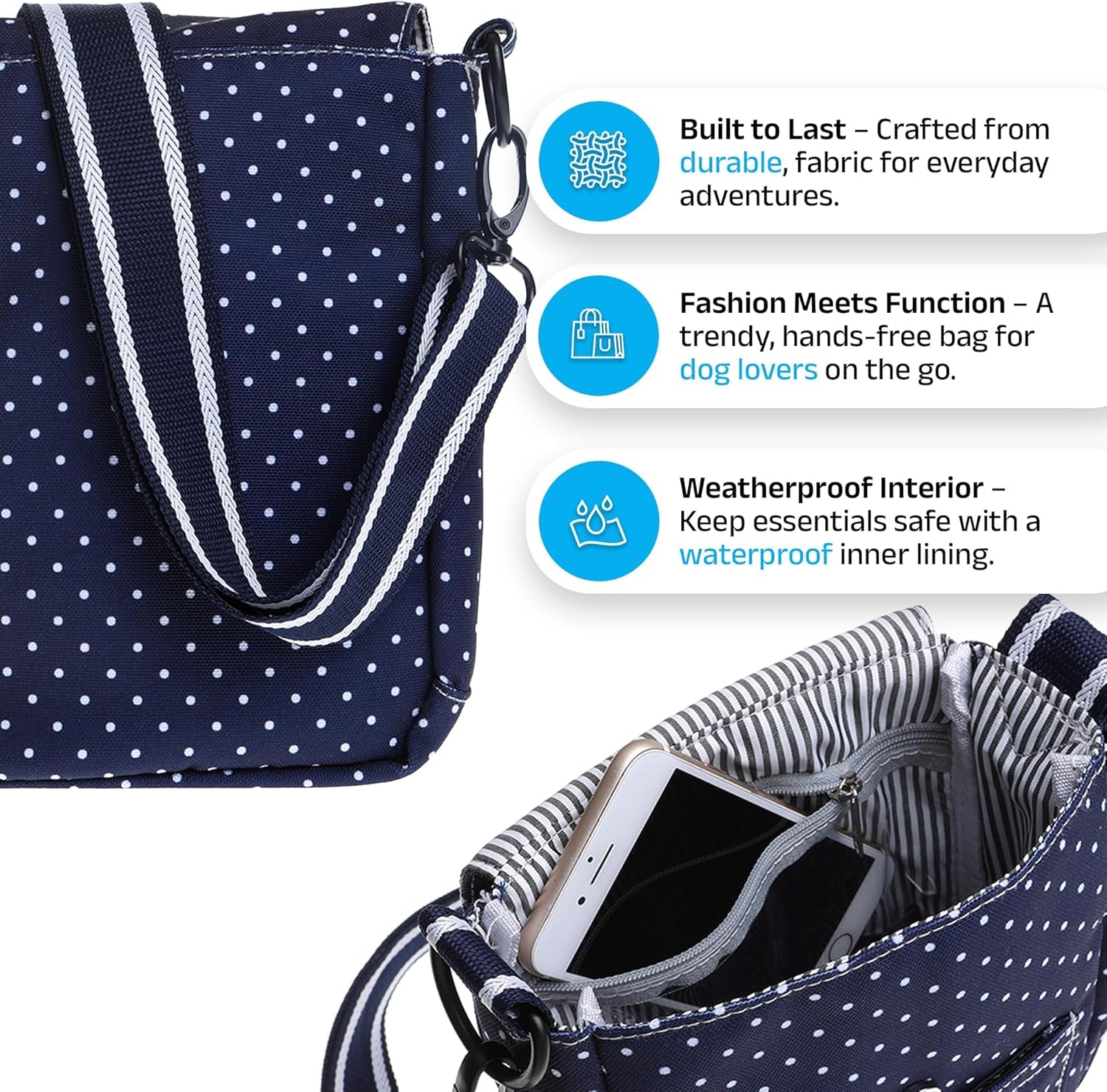 Walkie Bag - Adjustable Dog Treat Pouch Shoulder Bag with Poo Bag & Water Bottle Compartments - Comfort Fit for Everyday Use