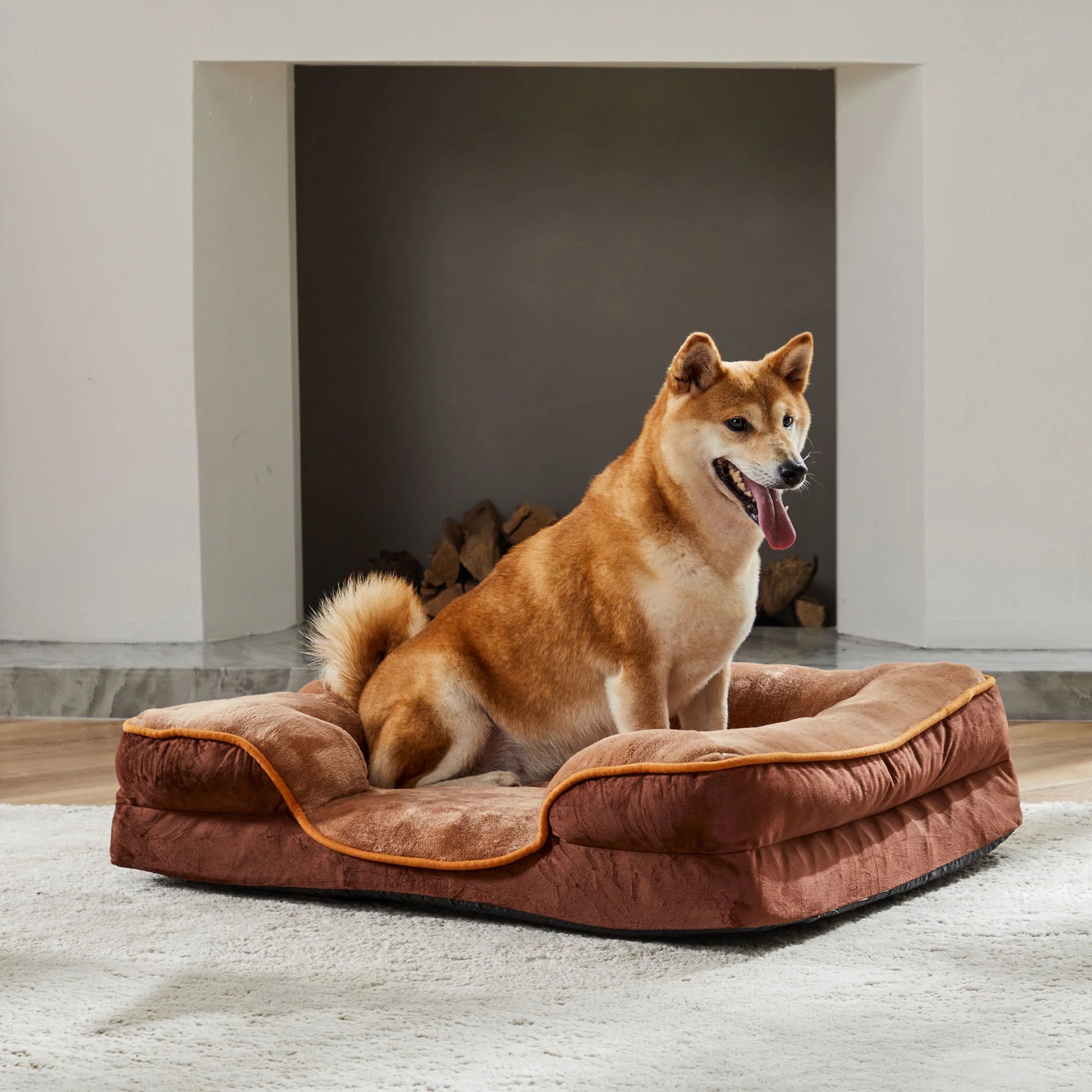 Dog Bed 24"X18" Orthopedic Dog Sofa Bed Small, Supportive Foam Pet Couch Bed with Removable Washable Cover, Brown