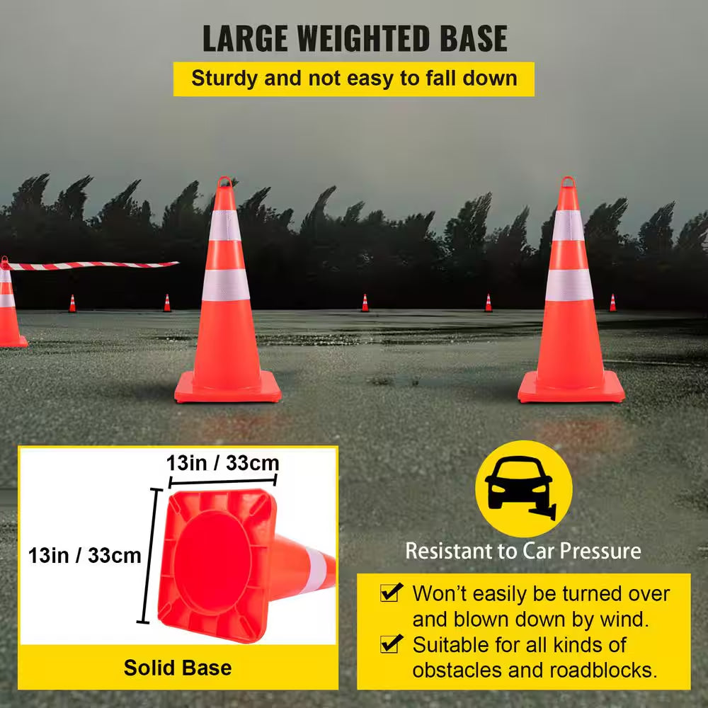 Safety Cones, PVC Orange Construction Cones, 10 PCS 28 In. Traffic Cones, 2 Reflective Collars Traffic Cones