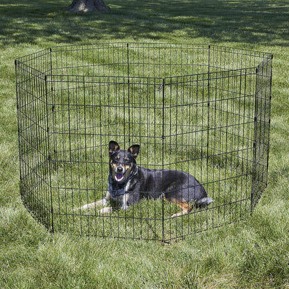 Folding Metal Dog Exercise Pen, Indoor/Outdoor Playpen with No Door, Provides 16 Sq Feet of Play Space, 36-Inches Tall, Black E-Coated