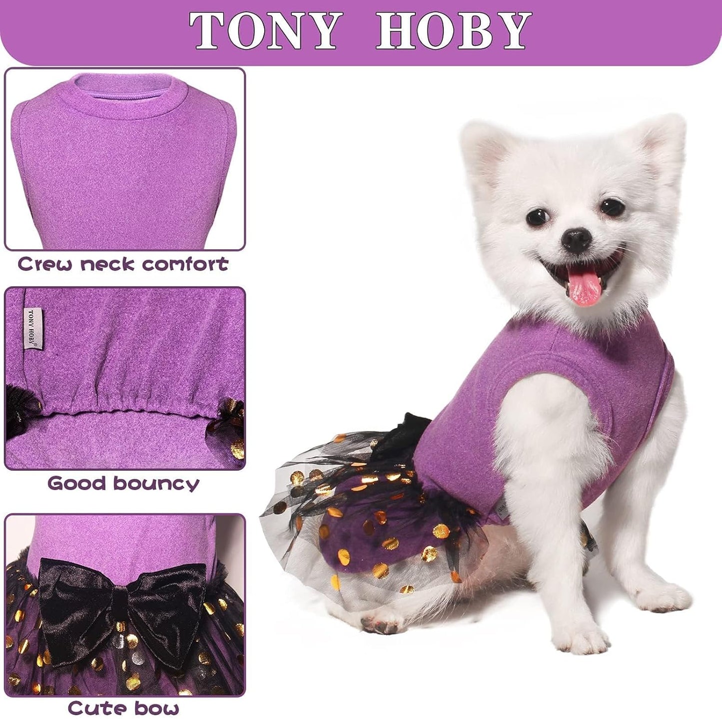 Dog Dress, Outfits Dog Party Dress, Dogs Princess Dresses with Lace, Pet Skirt Soft and Breathable for Small Medium Dogs (Purple, XL)