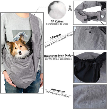 Dog Sling Carrier for Small and Medium Dogs 10-17 Lbs with Comfortable Adjustable Padded Shoulder Breathable Mesh for Travel Hands Free Daily Walk Outdoor Activities PDS08G