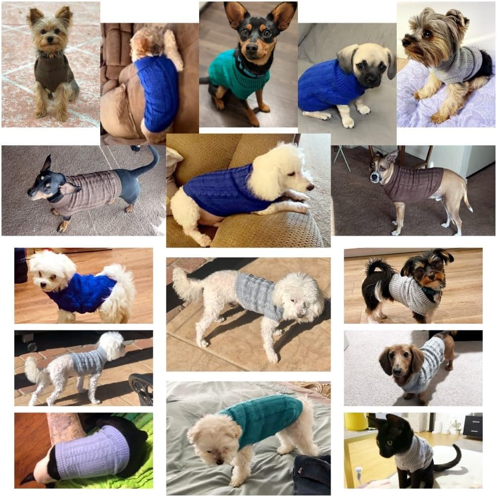 Small Dog Sweaters Knitted Pet Cat Warm Dog Sweatshirt Winter Clothes Kitten Puppy Sweater (Medium,Dark Blue)