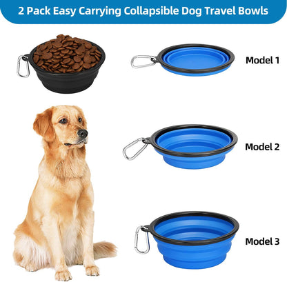 Large Collapsible Dog Bowls 2 Pack, 34Oz Foldable Dog Travel Bowl, Portable Pet Water Food Bowl with Clasp, Pet Cat Feeding Cup Dish for Traveling, Walking, Hiking (Black+Blue)