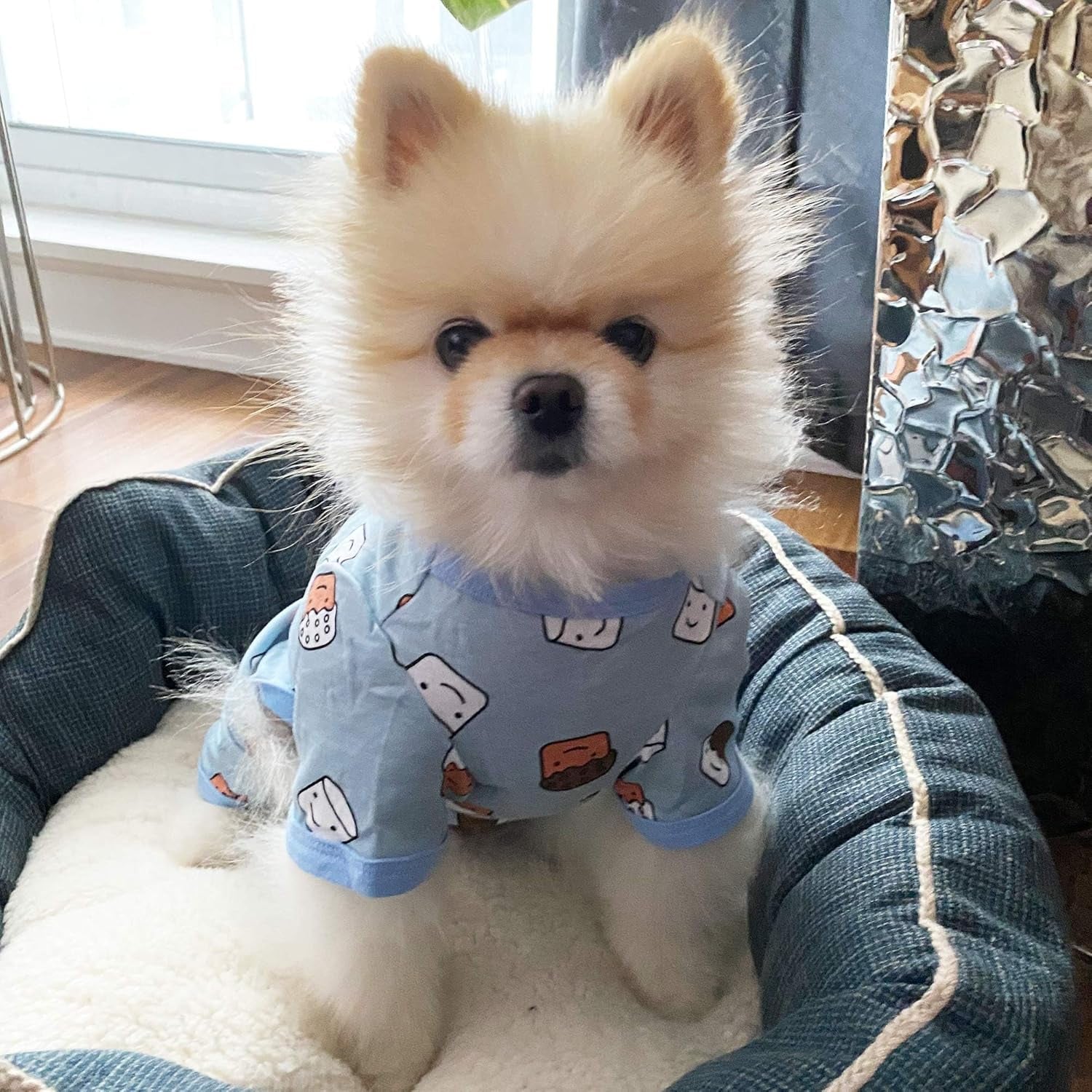 Dog Pajamas, Soft Breathable Dog Jumpsuit with Cute Smile Cupcake, 4 Legged Dogs Shirt for Small Medium Dogs (Blue, Cupcake, XS)