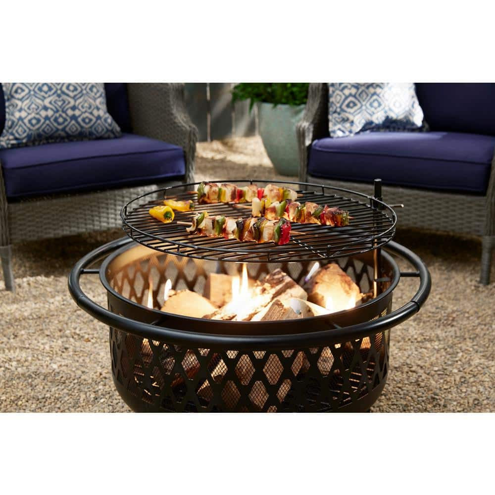 Piedmont 29.6 In. W Black Steel Wood Outdoor Fire Pit with Screen and Poker Included