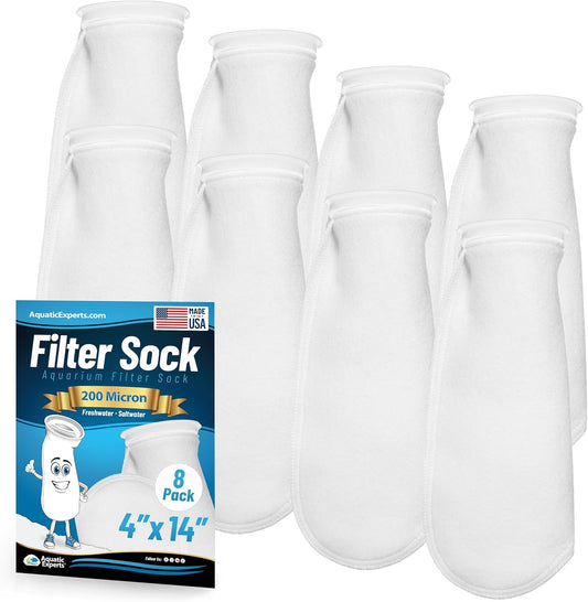 4 Inch Ring Filter Socks 200 Micron, Filter Socks for Saltwater Aquarium, Sump Filter Sock, Felt Aquarium Socks, Reef Filter Sock (8 Pack, 4" X 14")