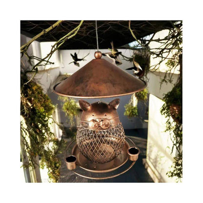 Outdoor Hanging Bird Seed Feeder with 360° Feeding Ports, round Perch, Metal Construction and Weatherproof in Copper