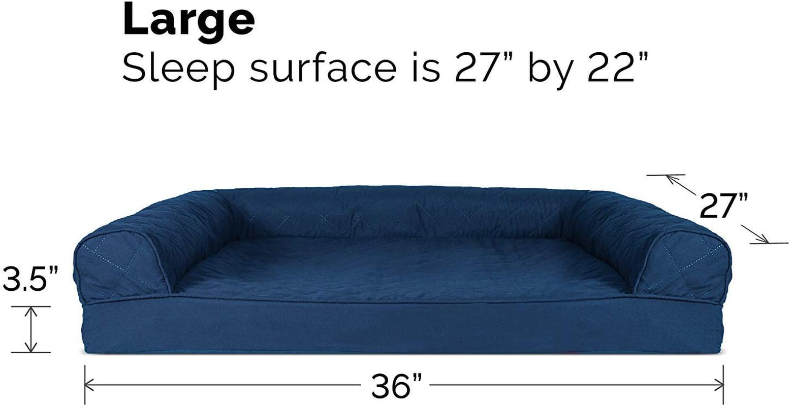 Orthopedic Dog Bed for Large/Medium Dogs W/ Removable Bolsters & Washable Cover, for Dogs up to 55 Lbs - Quilted Sofa - Navy (Blue), Large