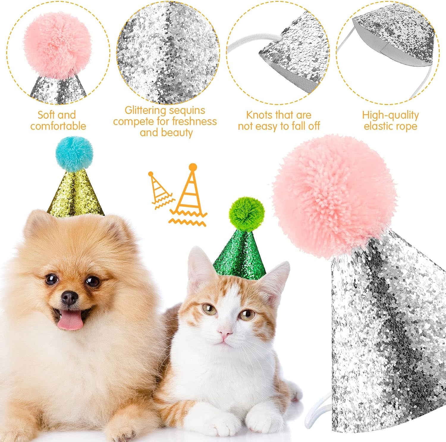 4 Pieces Dog Birthday Hat for Pets Christmas Party Decoration Accessories Pet Headband Hats Charms Grooming Accessories (Gold, Silver, Blue, Green)